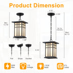 Black Outdoor Pendant Light with White Glass Porch Ceiling Fixture - product image 7 | Zenvolit