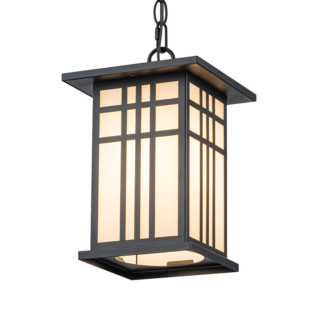 Black Outdoor Pendant Light with White Glass Porch Ceiling Fixture - product image 13 | Zenvolit
