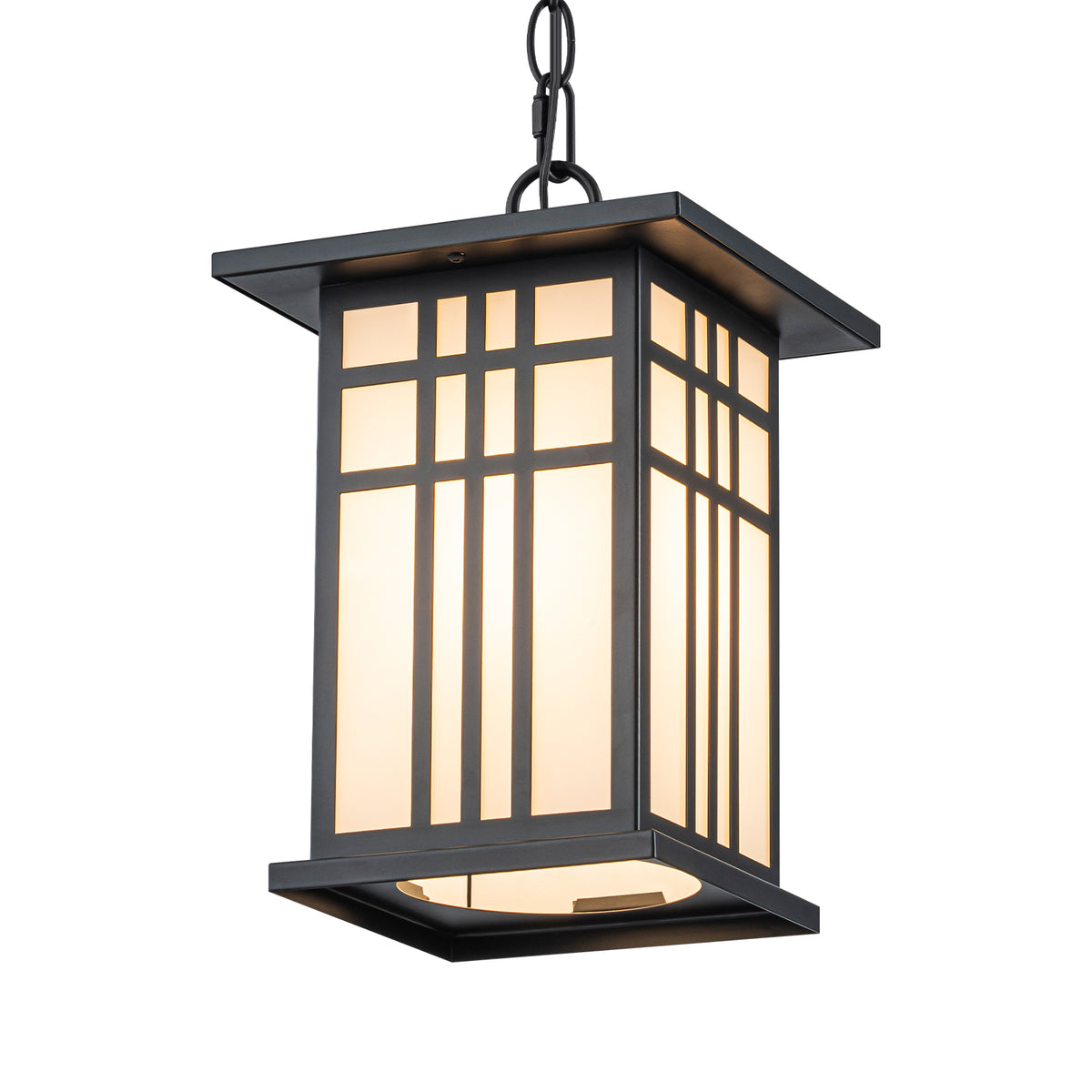 Black Outdoor Pendant Light with White Glass Porch Ceiling Fixture - product image 13 | Zenvolit