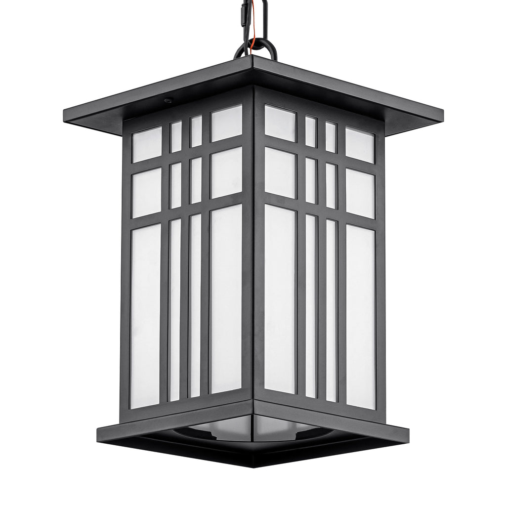Black Outdoor Pendant Light with White Glass Porch Ceiling Fixture - product image 15 | Zenvolit