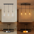 3-Light Black Linear Pendant Light Clear Cylindrical Glass Shades - product image 7 | Zenvolit
