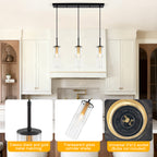 3-Light Black Linear Pendant Light Clear Cylindrical Glass Shades - product image 8 | Zenvolit
