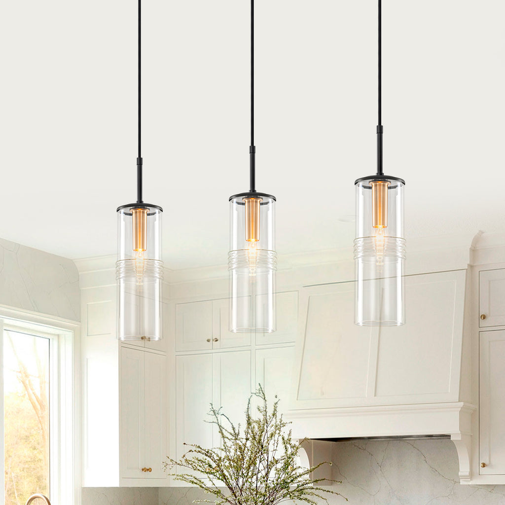 3-Light Black Linear Pendant Light Clear Cylindrical Glass Shades - product image 10 | Zenvolit