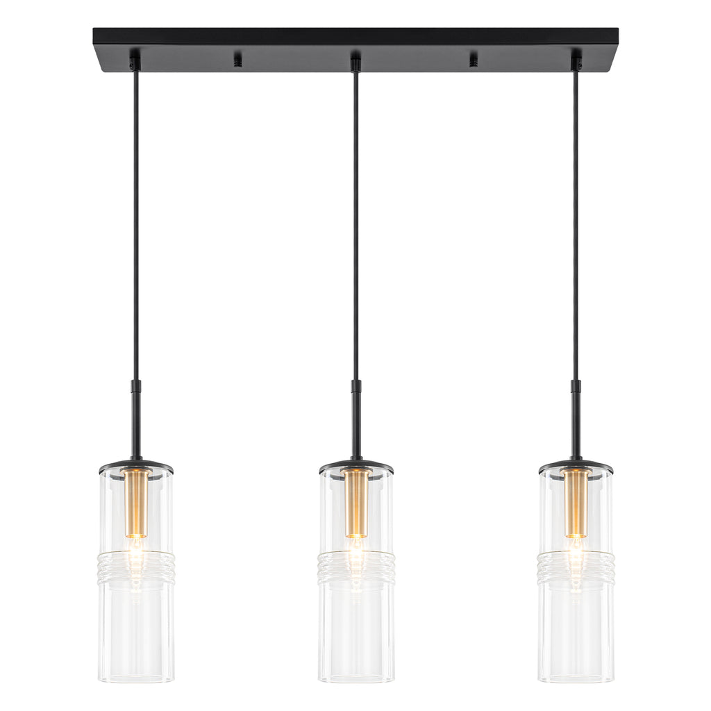 3-Light Black Linear Pendant Light Clear Cylindrical Glass Shades - product image 11 | Zenvolit