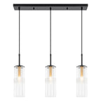 3-Light Black Linear Pendant Light Clear Cylindrical Glass Shades - product image 11 | Zenvolit