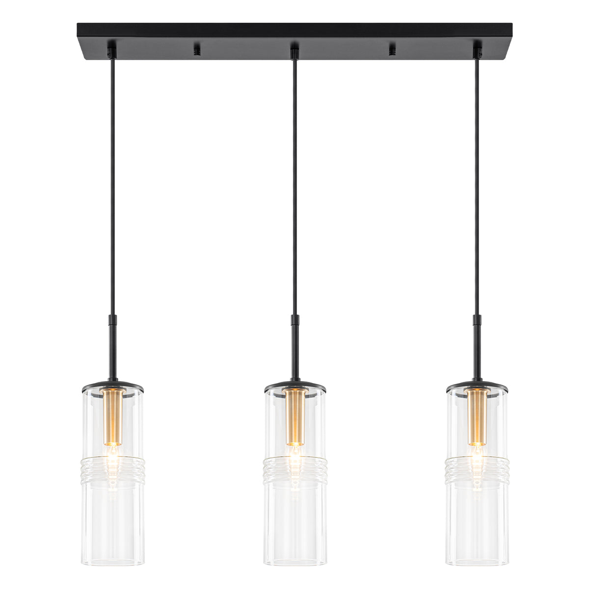 3-Light Black Linear Pendant Light Clear Cylindrical Glass Shades - product image 11 | Zenvolit