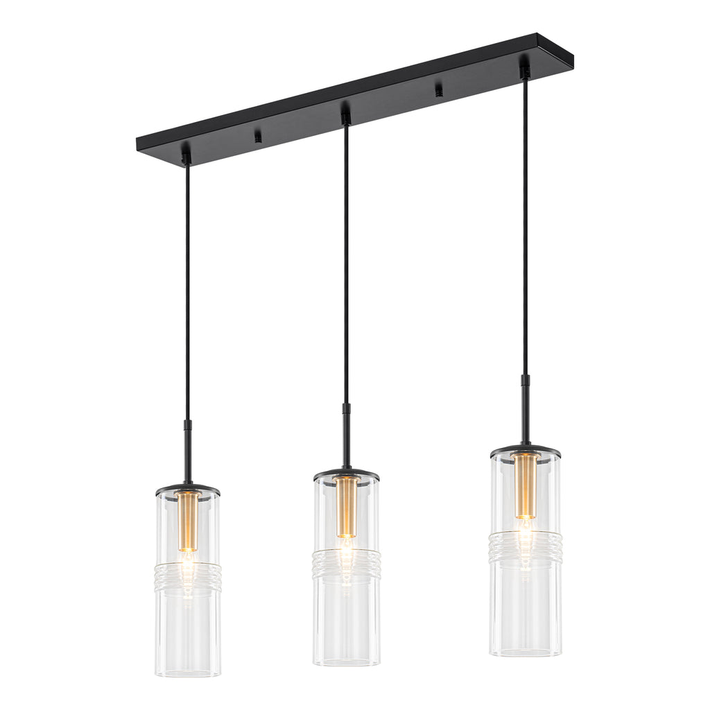 3-Light Black Linear Pendant Light Clear Cylindrical Glass Shades - product image 12 | Zenvolit