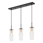 3-Light Black Linear Pendant Light Clear Cylindrical Glass Shades - product image 12 | Zenvolit