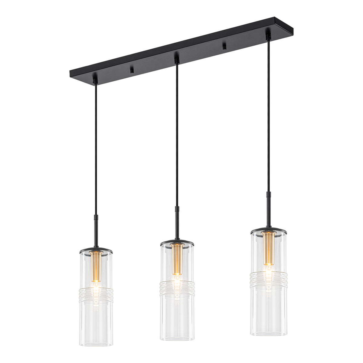 3-Light Black Linear Pendant Light Clear Cylindrical Glass Shades - product image 12 | Zenvolit