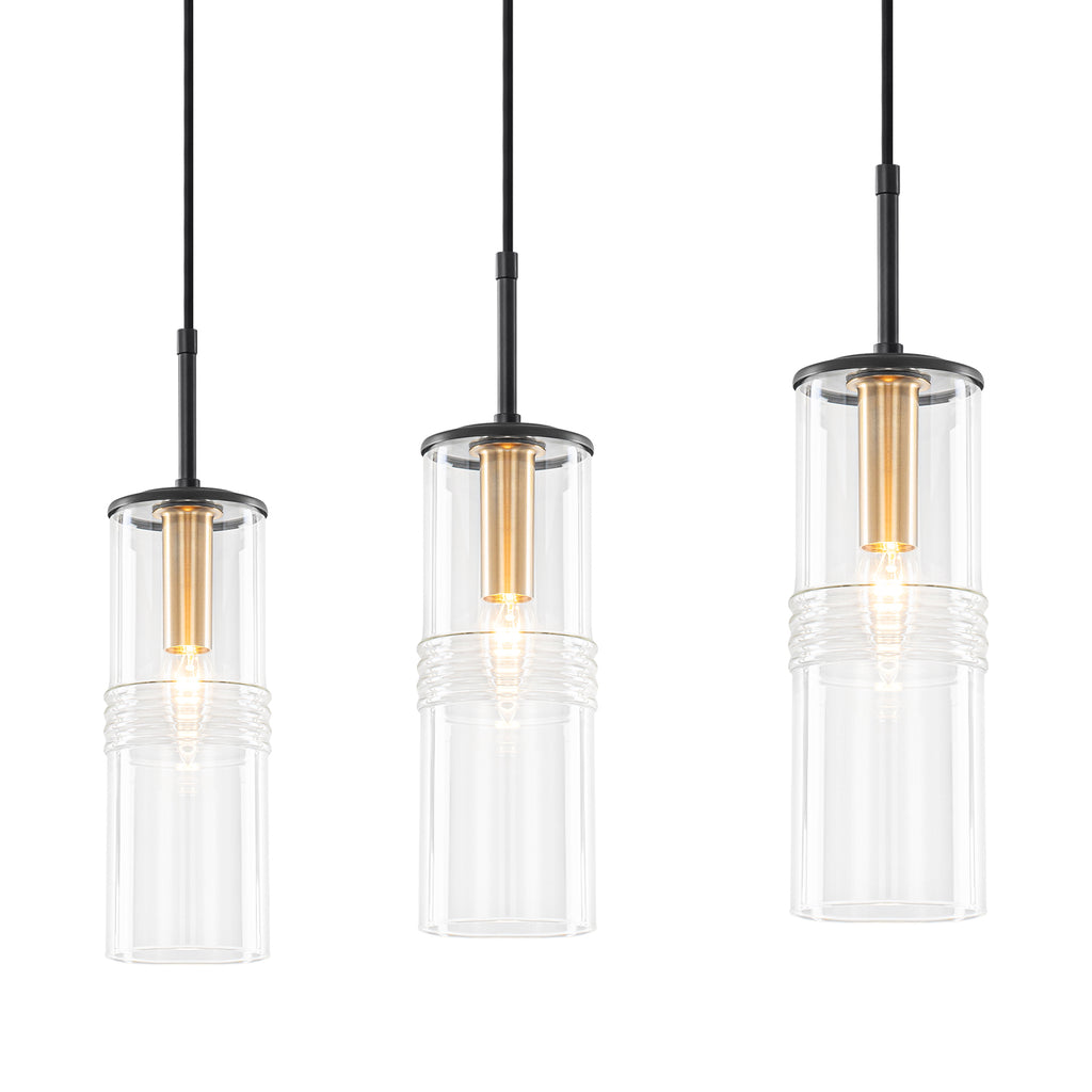 3-Light Black Linear Pendant Light Clear Cylindrical Glass Shades - product image 13 | Zenvolit