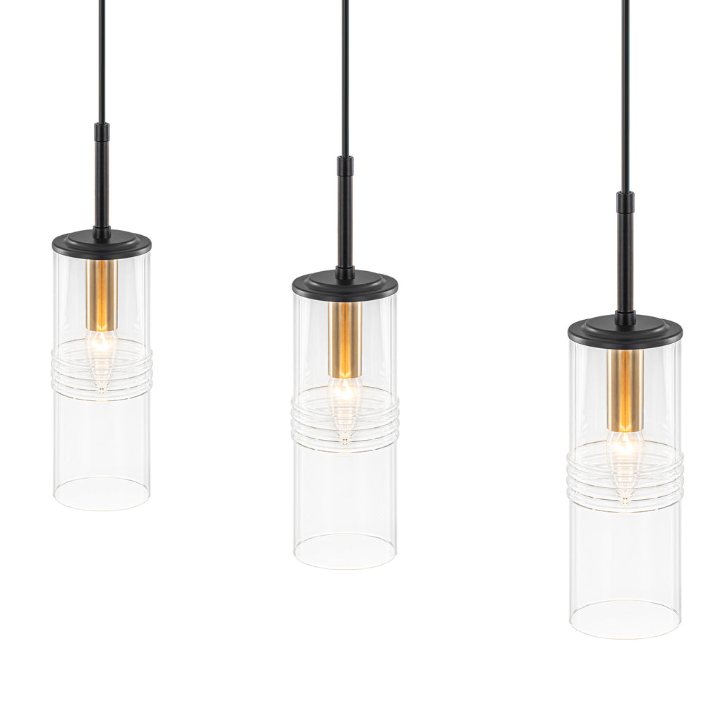 3-Light Black Linear Pendant Light Clear Cylindrical Glass Shades - product image 14 | Zenvolit