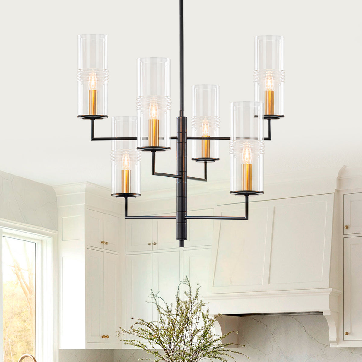 6-Light 3-Tier Industrial Chandelier Clear Cylindrical Glass Shades - product image 10 | Zenvolit