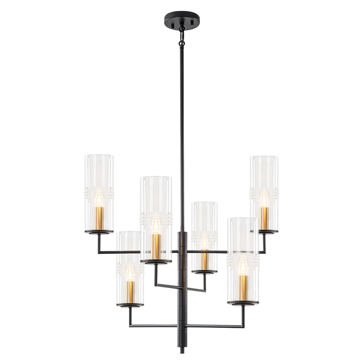 6-Light 3-Tier Industrial Chandelier Clear Cylindrical Glass Shades - product image 11 | Zenvolit