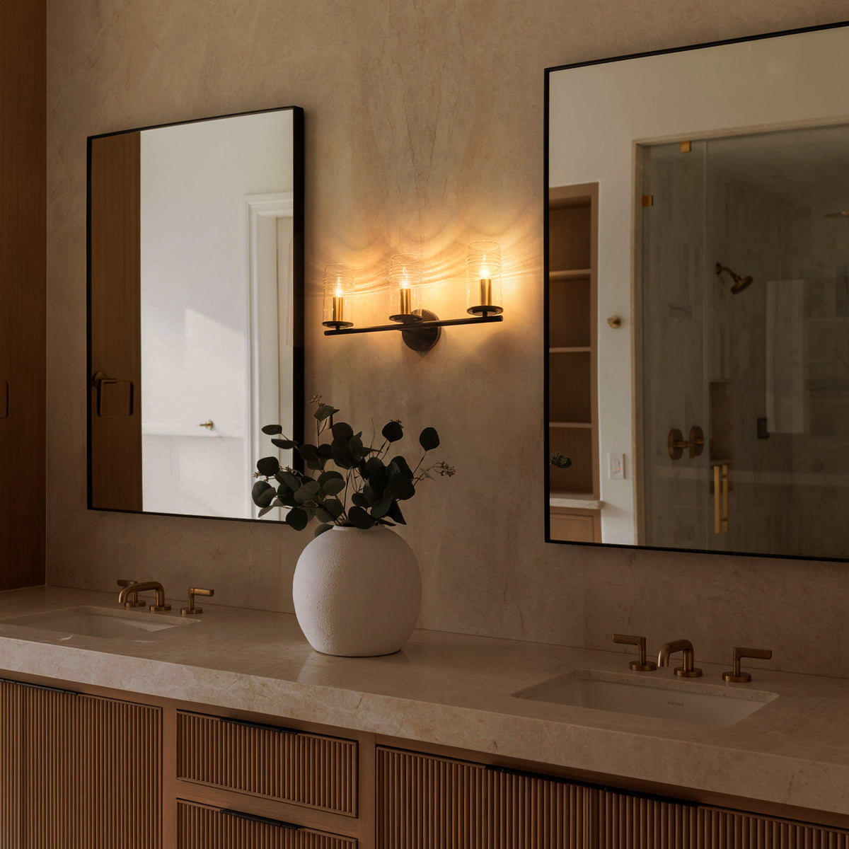 3-Light Industrial Wall Sconce with Clear Cylindrical Glass Shade - product image 1 | Zenvolit