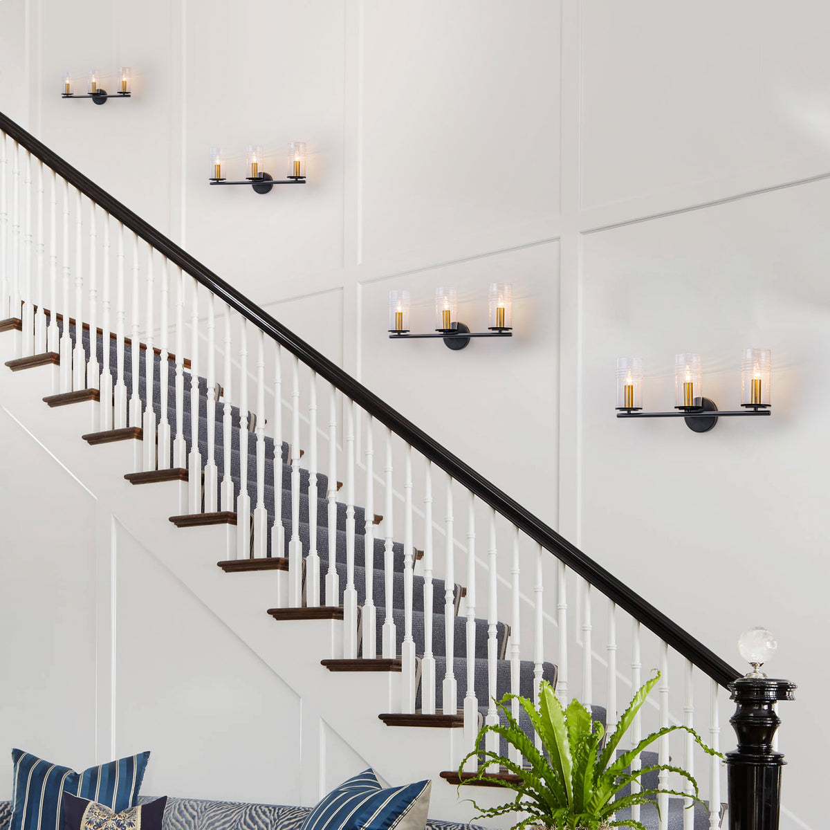 3-Light Industrial Wall Sconce with Clear Cylindrical Glass Shade - product image 3 | Zenvolit