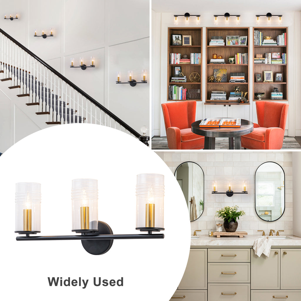 3-Light Industrial Wall Sconce with Clear Cylindrical Glass Shade - product image 5 | Zenvolit