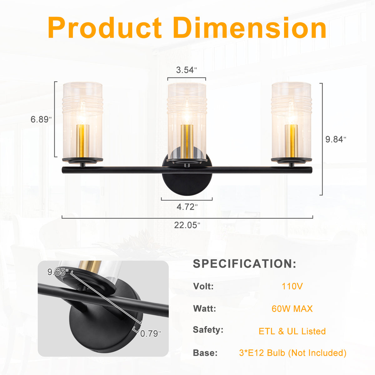 3-Light Industrial Wall Sconce with Clear Cylindrical Glass Shade - product image 6 | Zenvolit