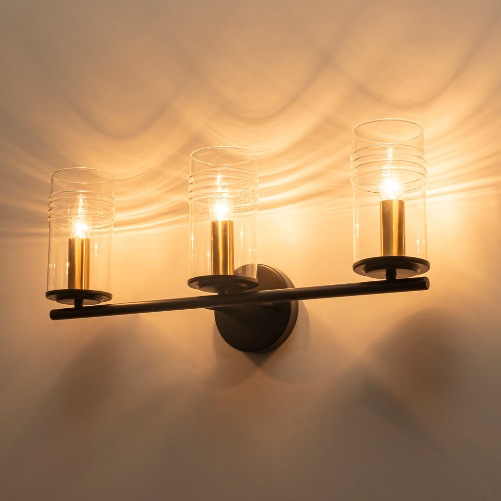 3-Light Industrial Wall Sconce with Clear Cylindrical Glass Shade - product image 10 | Zenvolit