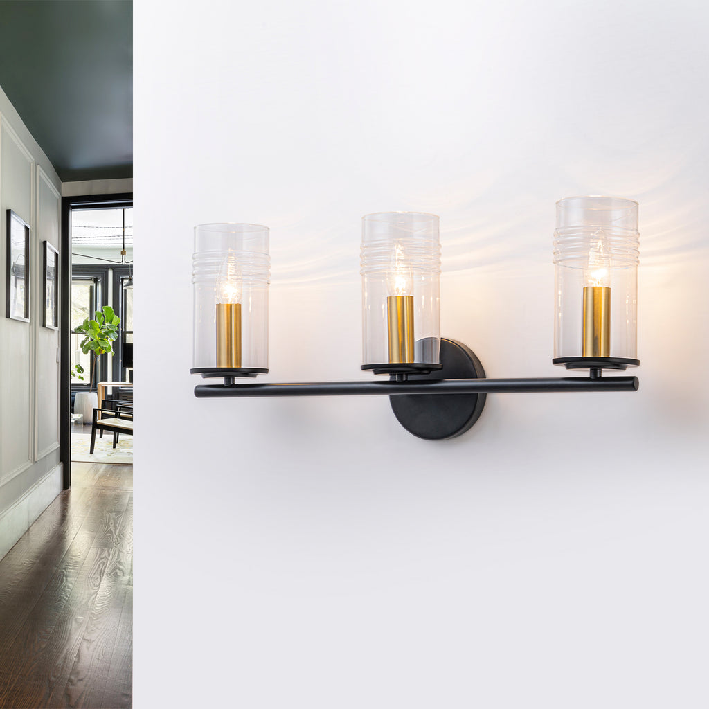 3-Light Industrial Wall Sconce with Clear Cylindrical Glass Shade - product image 11 | Zenvolit