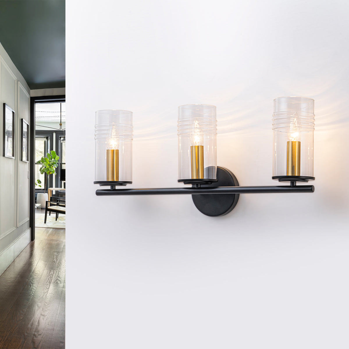 3-Light Industrial Wall Sconce with Clear Cylindrical Glass Shade - product image 11 | Zenvolit