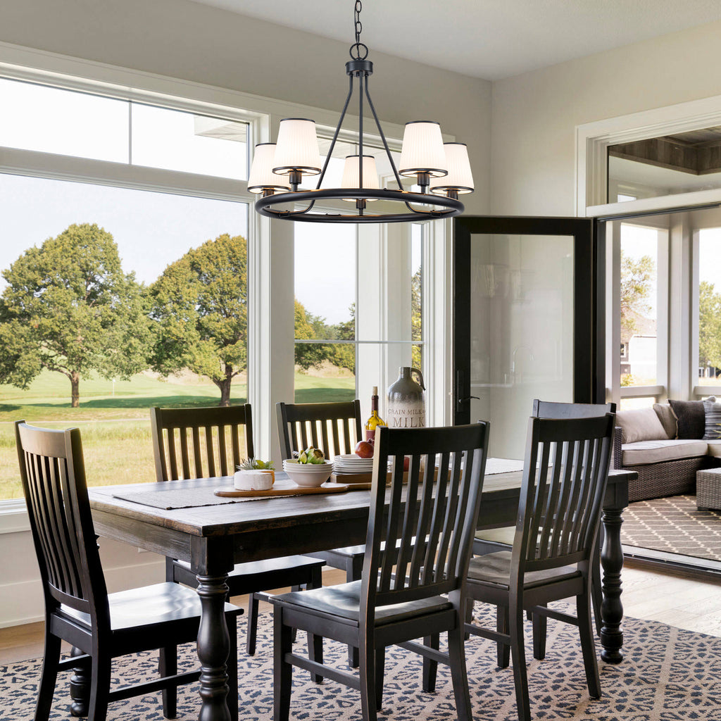 5-Light Ribbed Fabric Shade Black Circular Chandelier Traditional - product image 3 | Zenvolit