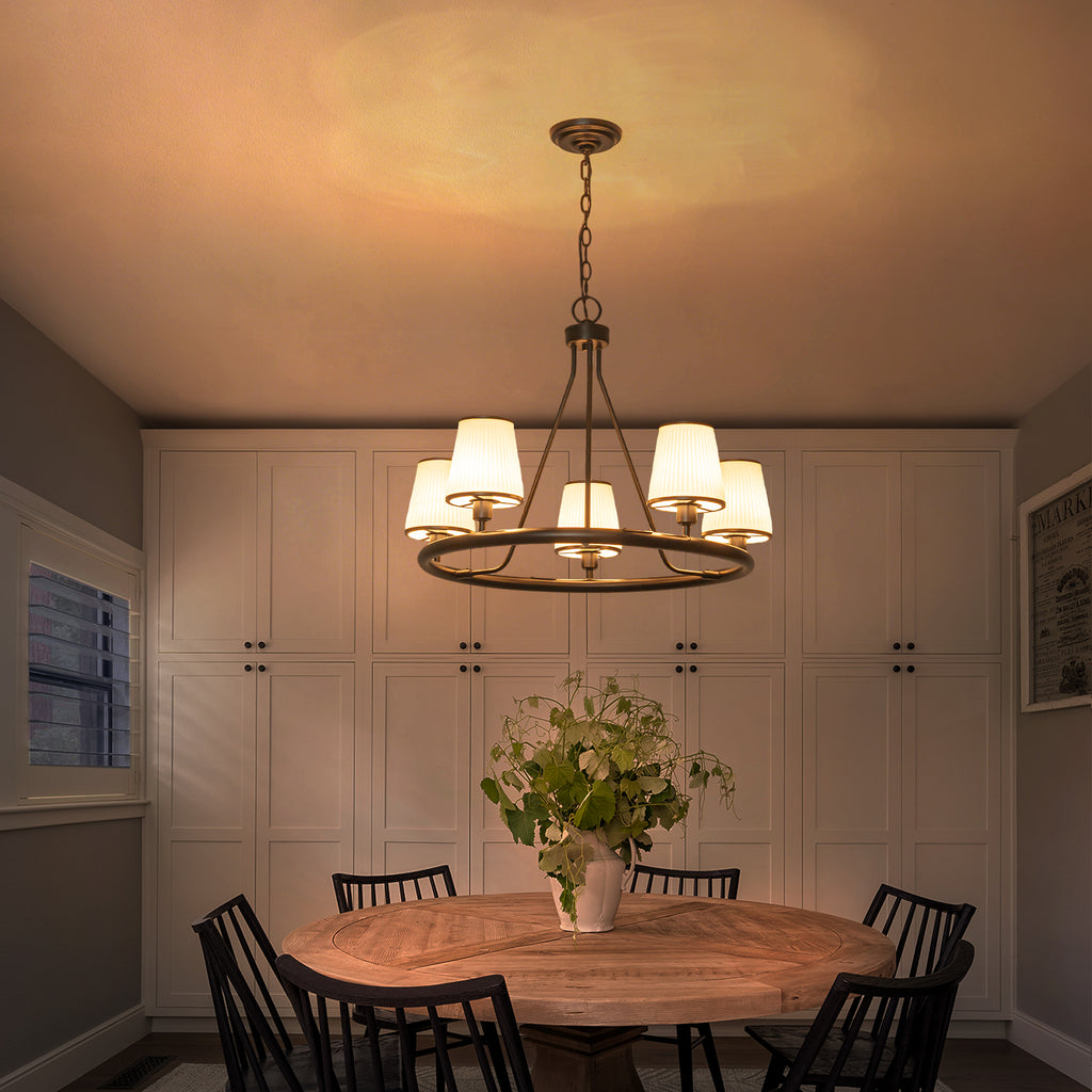 5-Light Ribbed Fabric Shade Black Circular Chandelier Traditional - product image 4 | Zenvolit