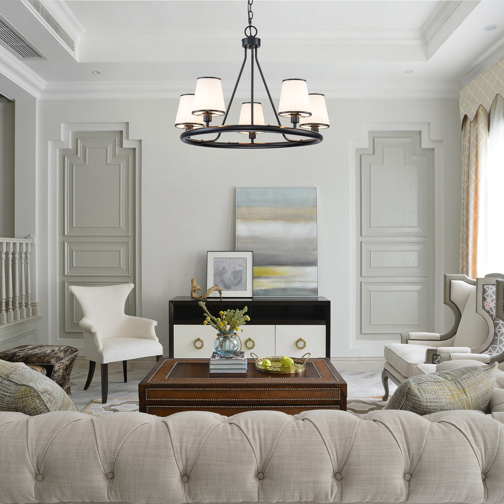 5-Light Ribbed Fabric Shade Black Circular Chandelier Traditional - product image 5 | Zenvolit
