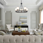 5-Light Ribbed Fabric Shade Black Circular Chandelier Traditional - product image 5 | Zenvolit