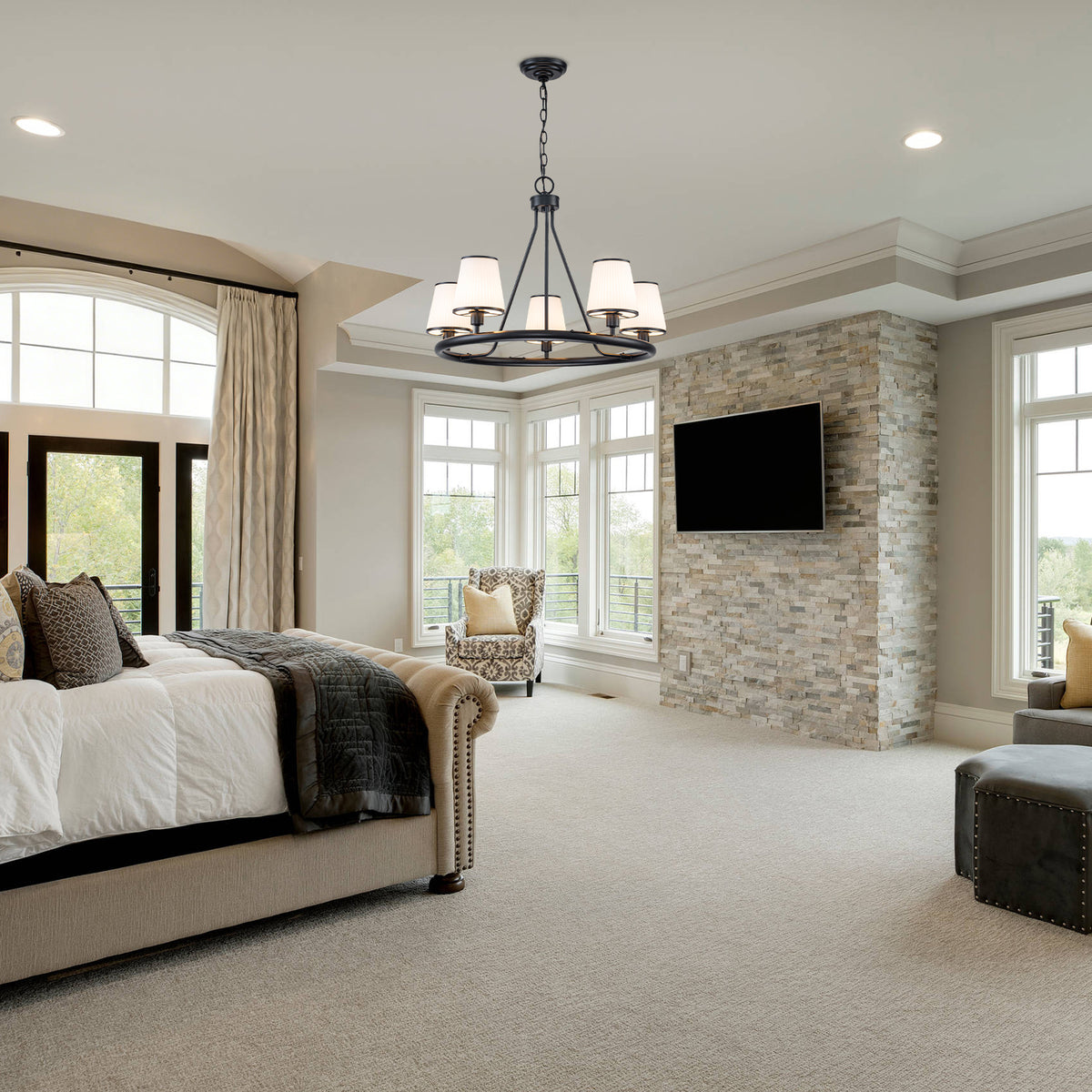 5-Light Ribbed Fabric Shade Black Circular Chandelier Traditional - product image 6 | Zenvolit