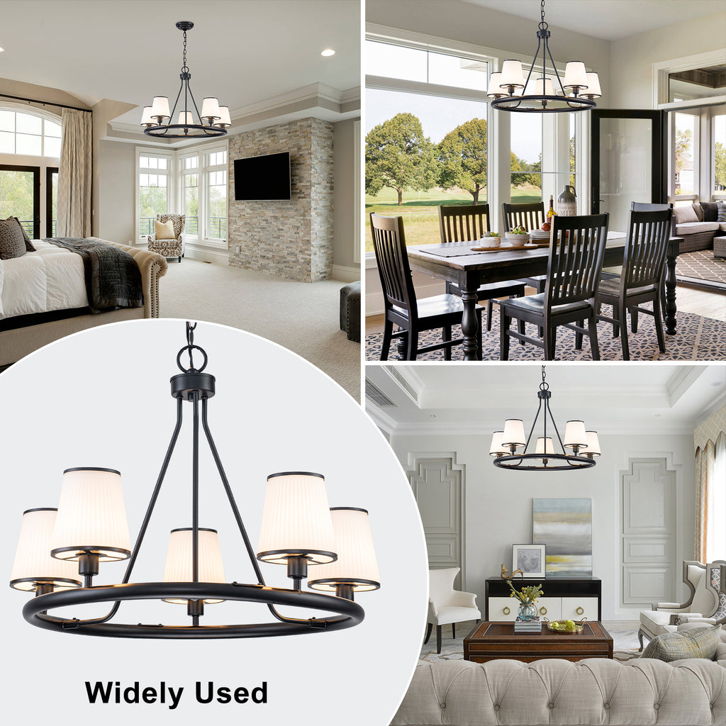 5-Light Ribbed Fabric Shade Black Circular Chandelier Traditional - product image 7 | Zenvolit