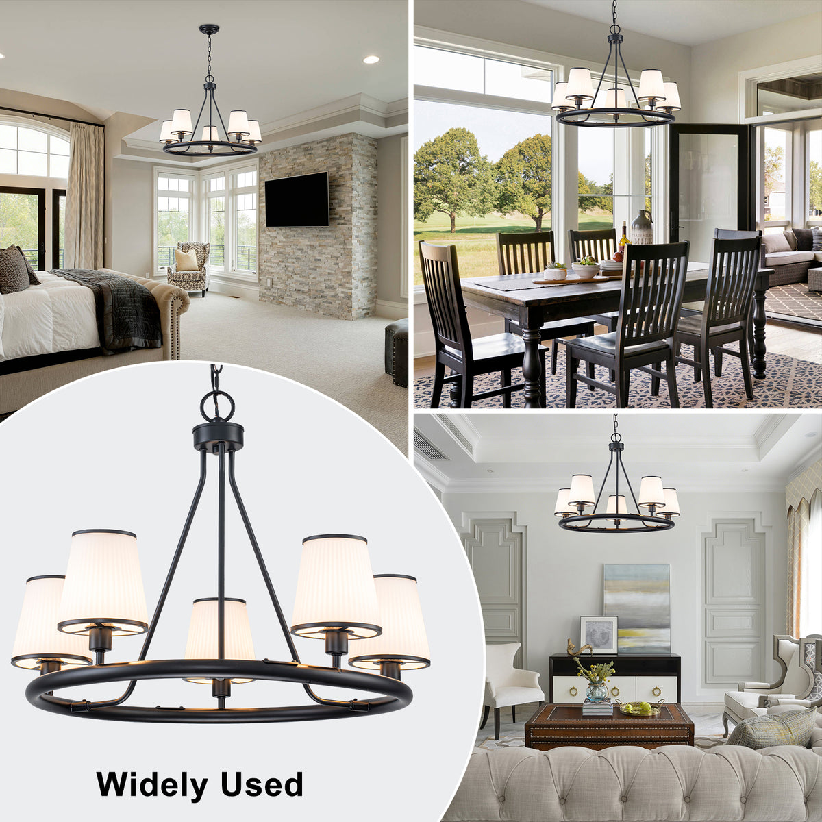 5-Light Ribbed Fabric Shade Black Circular Chandelier Traditional - product image 7 | Zenvolit