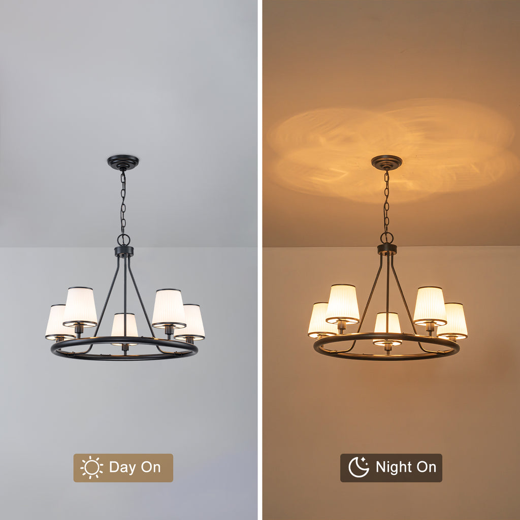 5-Light Ribbed Fabric Shade Black Circular Chandelier Traditional - product image 9 | Zenvolit