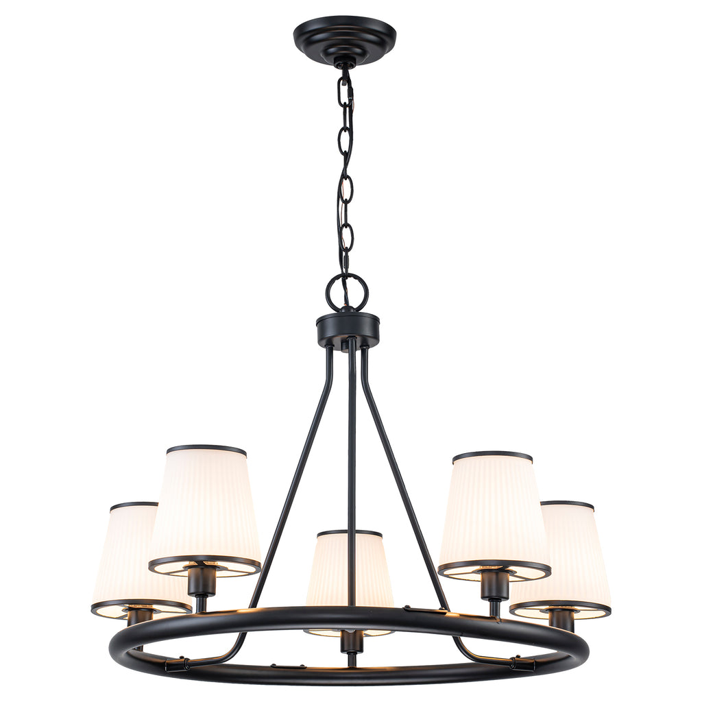 5-Light Ribbed Fabric Shade Black Circular Chandelier Traditional - product image 15 | Zenvolit