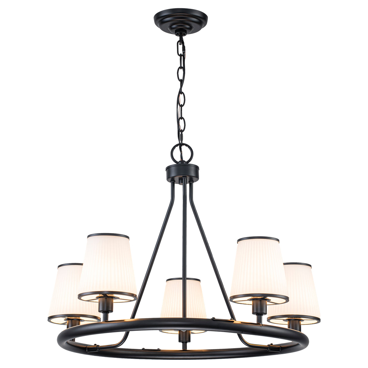 5-Light Ribbed Fabric Shade Black Circular Chandelier Traditional - product image 15 | Zenvolit