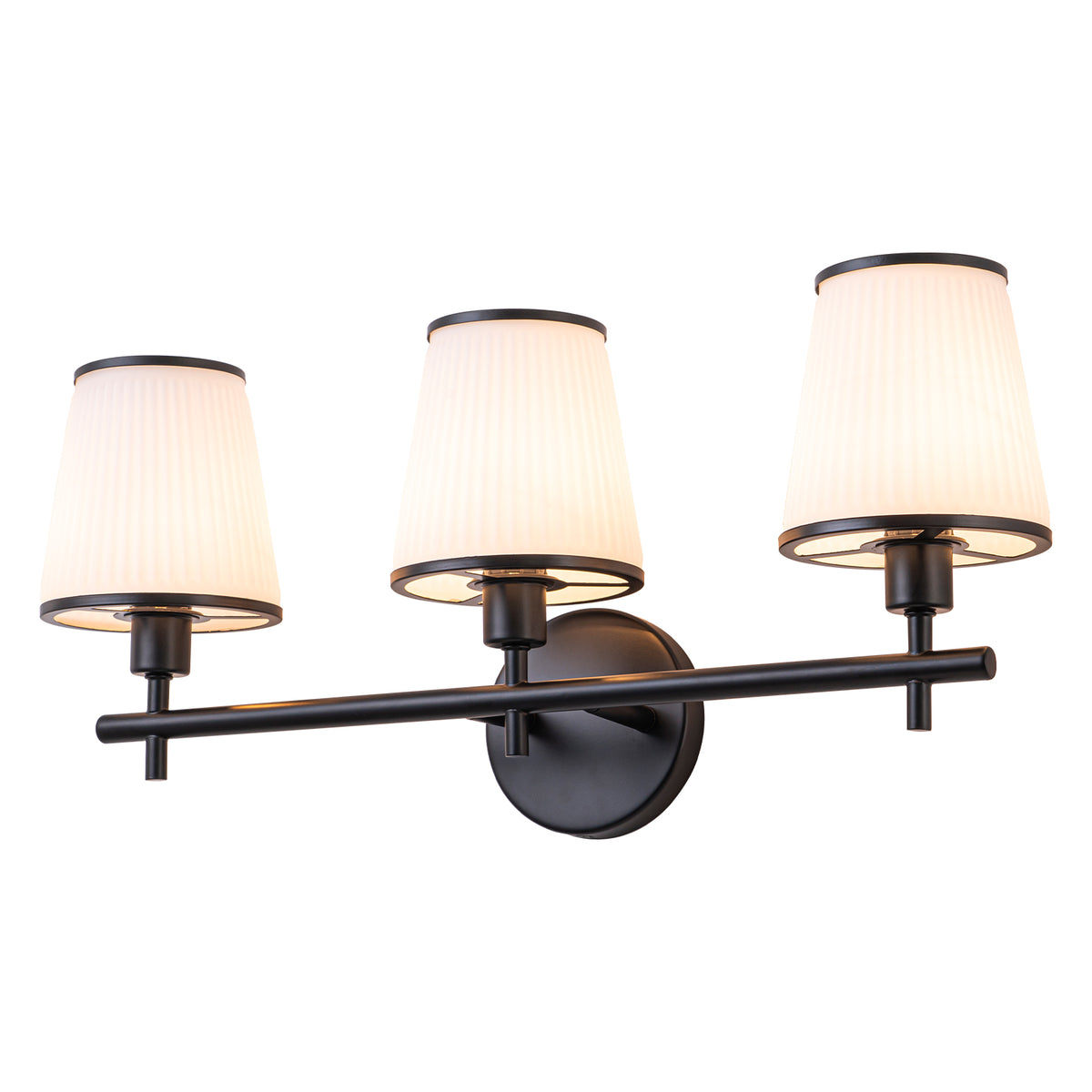 3-Light Matte Black Metal Wall Sconce Ribbed Fabric Shade Traditional - product image 14 | Zenvolit