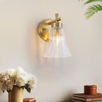 Gold Metal Wall Sconce Ribbed Trumpet Glass Shade for Bathroom Vanity - product image 1 | Zenvolit