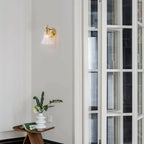 Gold Metal Wall Sconce Ribbed Trumpet Glass Shade for Bathroom Vanity - product image 2 | Zenvolit