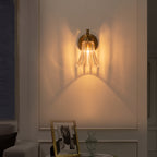 Gold Metal Wall Sconce Ribbed Trumpet Glass Shade for Bathroom Vanity - product image 3 | Zenvolit