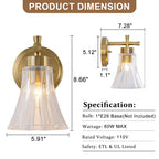 Gold Metal Wall Sconce Ribbed Trumpet Glass Shade for Bathroom Vanity - product image 7 | Zenvolit