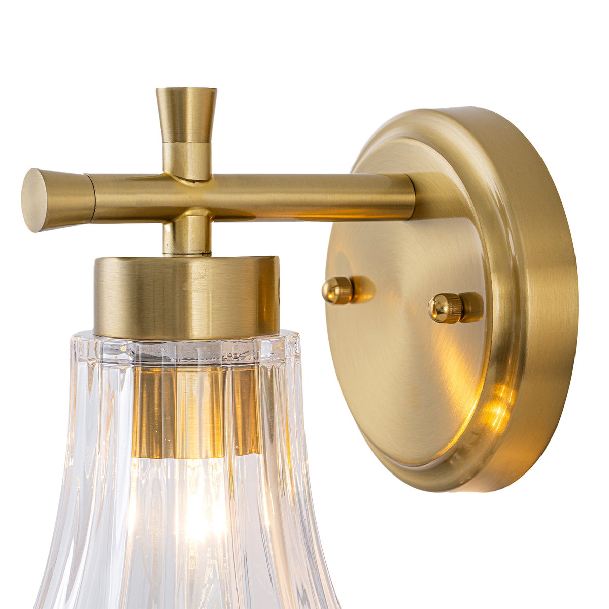 Gold Metal Wall Sconce Ribbed Trumpet Glass Shade for Bathroom Vanity - product image 10 | Zenvolit