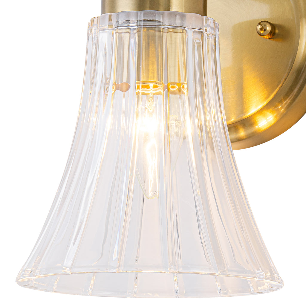 Gold Metal Wall Sconce Ribbed Trumpet Glass Shade for Bathroom Vanity - product image 11 | Zenvolit