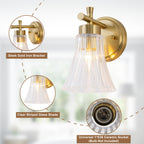 Gold Metal Wall Sconce Ribbed Trumpet Glass Shade for Bathroom Vanity - product image 13 | Zenvolit