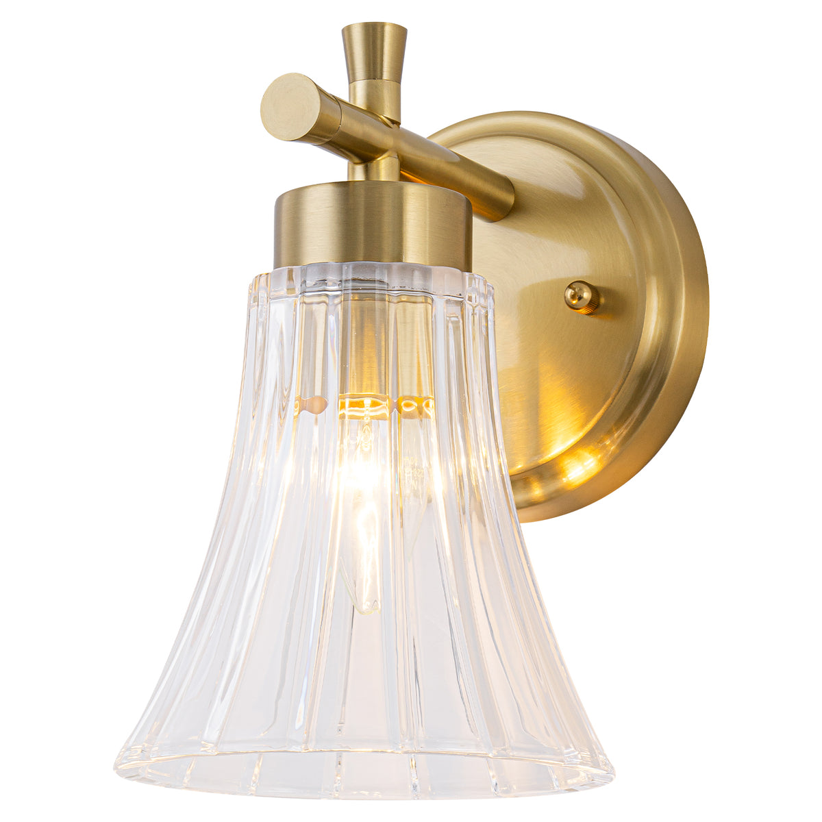 Gold Metal Wall Sconce Ribbed Trumpet Glass Shade for Bathroom Vanity - product image 14 | Zenvolit