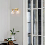 Gold Metal Wall Sconce Ribbed Trumpet Glass Shade for Bathroom Vanity - product image 2 | Zenvolit