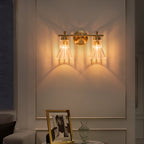 Gold Metal Wall Sconce Ribbed Trumpet Glass Shade for Bathroom Vanity - product image 3 | Zenvolit
