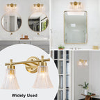 Gold Metal Wall Sconce Ribbed Trumpet Glass Shade for Bathroom Vanity - product image 6 | Zenvolit