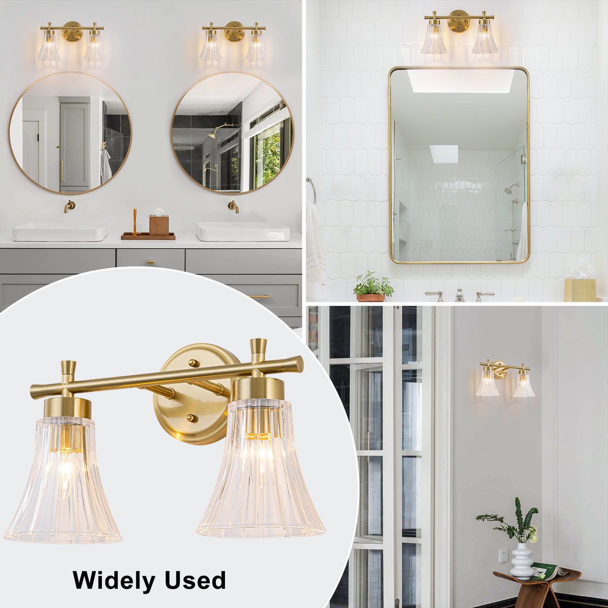 Gold Metal Wall Sconce Ribbed Trumpet Glass Shade for Bathroom Vanity - product image 6 | Zenvolit