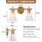 Gold Metal Wall Sconce Ribbed Trumpet Glass Shade for Bathroom Vanity - product image 7 | Zenvolit