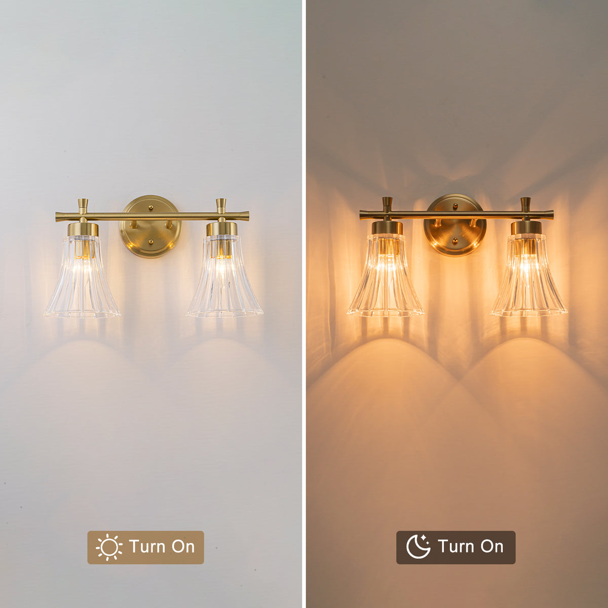 Gold Metal Wall Sconce Ribbed Trumpet Glass Shade for Bathroom Vanity - product image 8 | Zenvolit