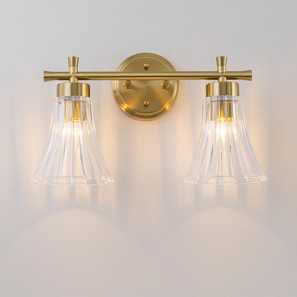 Gold Metal Wall Sconce Ribbed Trumpet Glass Shade for Bathroom Vanity - product image 9 | Zenvolit
